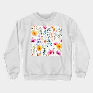 Watercolor Assorted Wildflowers Pattern 1 Crewneck Sweatshirt